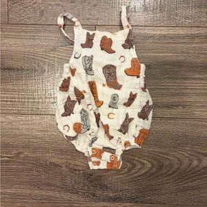 Angel Dear Cowboy Boot Print One-Piece Romper - White, Brown & Orange